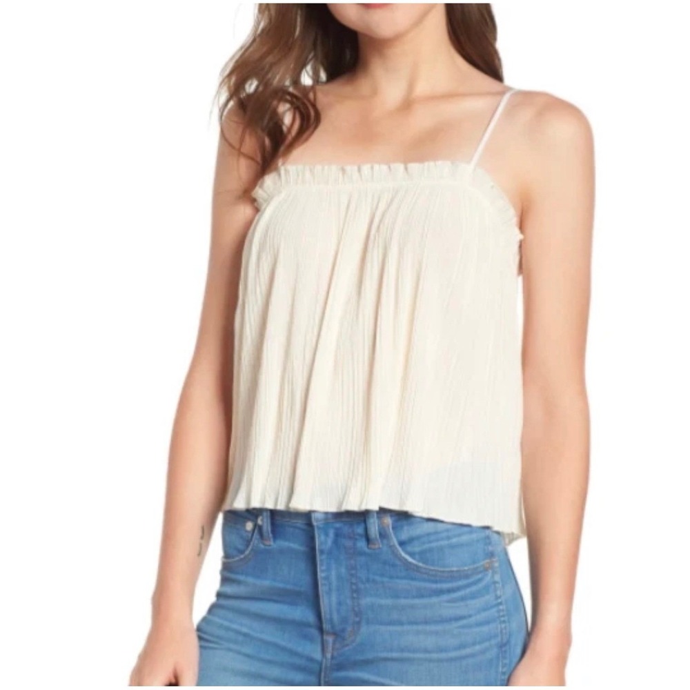 Madewell Nicole Pleated Ruffle Cami Top Cream Off-White Small 70s Tank